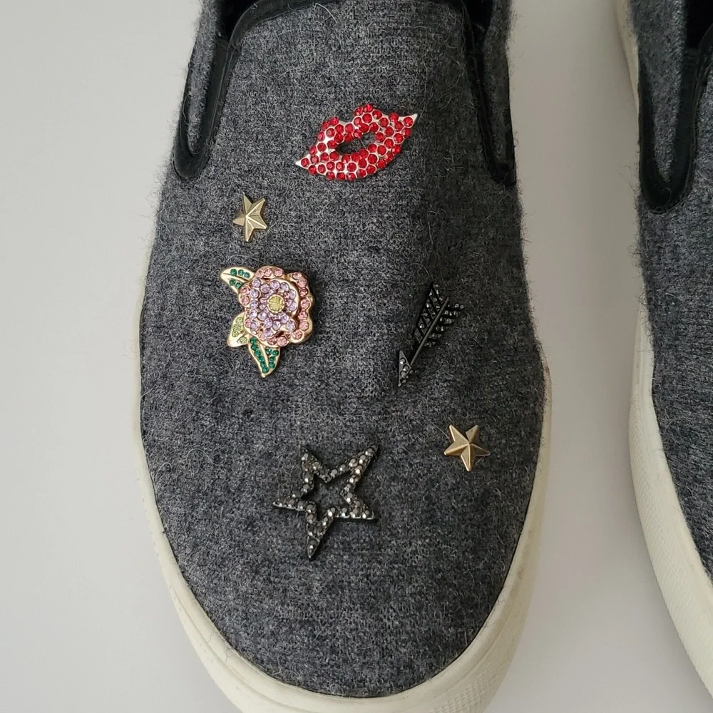 Steven by Steve Madden Gerry Gray Flannel Slip On Cool Charms Loafers Womens 8M